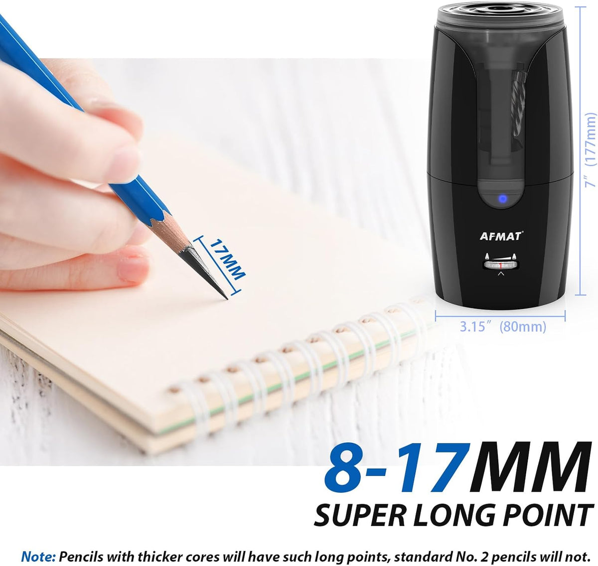 afmat ps29 rechargeable long point pencil sharpener for shown in use