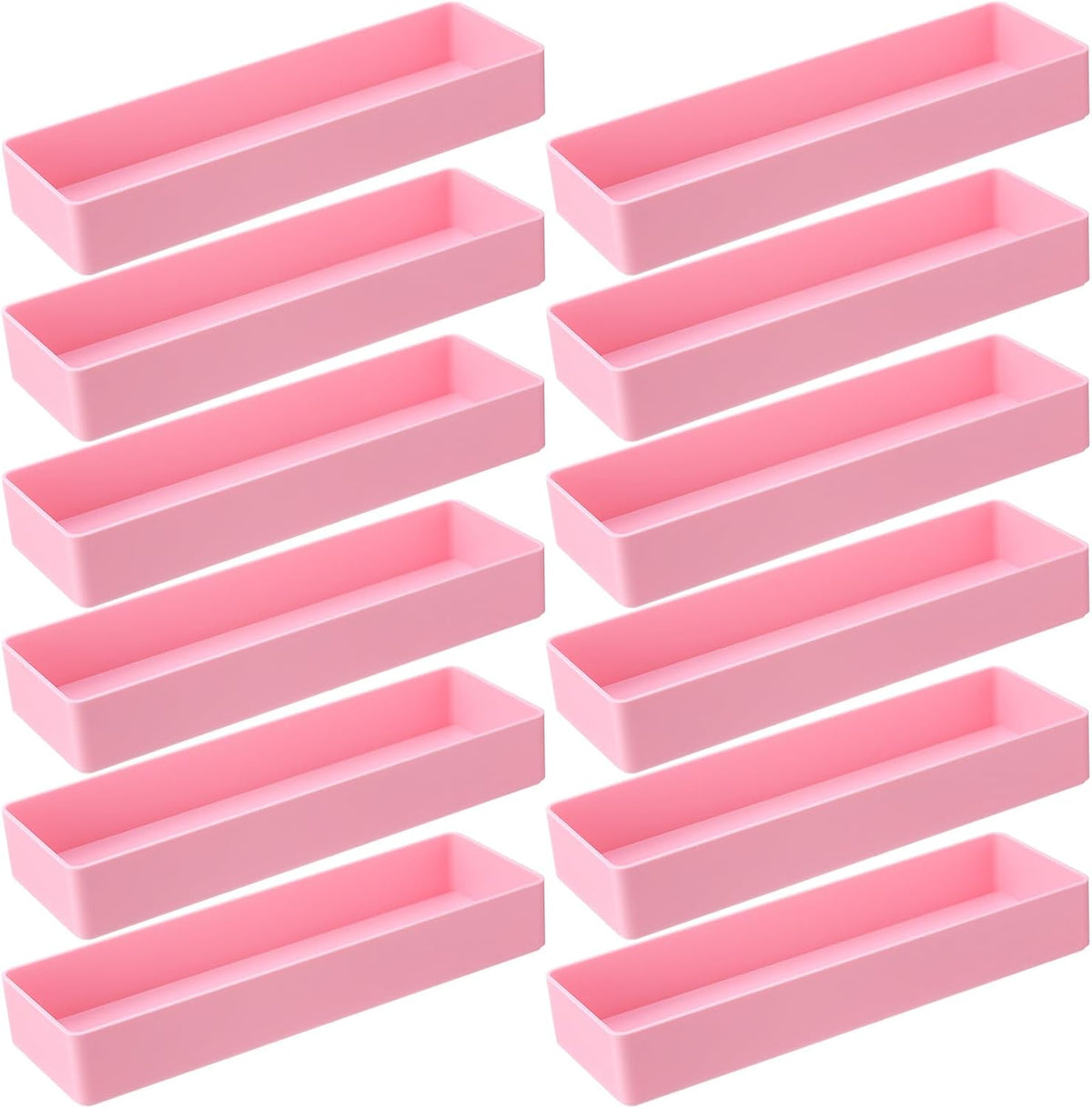 Teling 12 Pcs Pink Plastic Desk Drawer Organizer Pen Tray Shallow