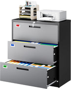 PEUKC 3 Drawer File Cabinet, Lateral Filing Cabinets - Image 3