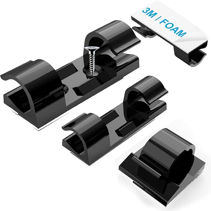Cable Management Clips Black, Adhesive Cord Organizer by TidyHelper