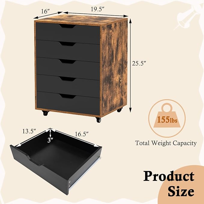 Giantex 5-Drawer Storage Cabinet - Image 3