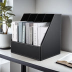 KINGFOM 4-Slot Wood Leather Document Files Holder Rack Stand Desk Files - Image 9