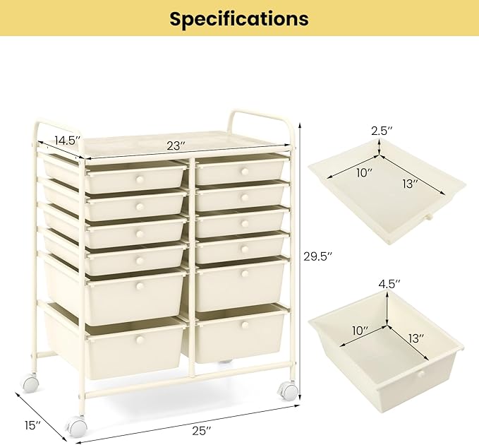 Giantex 12 Drawers Rolling Storage Cart, Classroom Organizers - Image 3