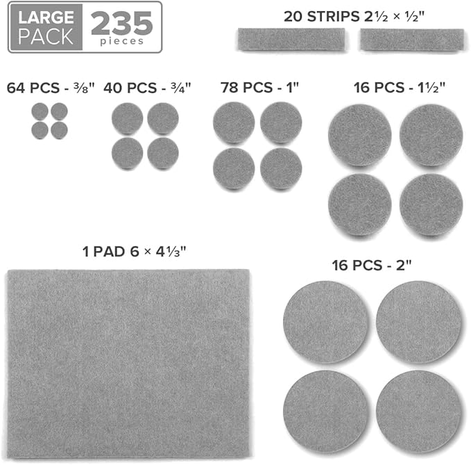 235 pcs Grey Felt Furniture Pads X-Protector! Huge Quantity of Furniture Pads - Image 5
