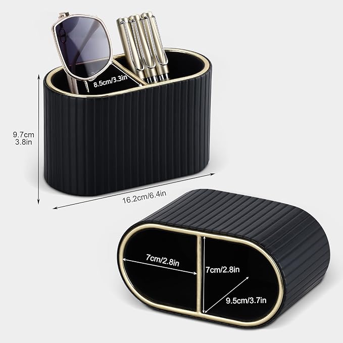 KINGFOM PU Leather Desk Organizer Pen Holder – Dual-Compartment Stylish Pencil - Image 2