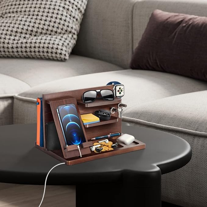 Gifts for Men Bedside Organiser Wood Phone Docking Station Dad Birthday Gifts - Image 7