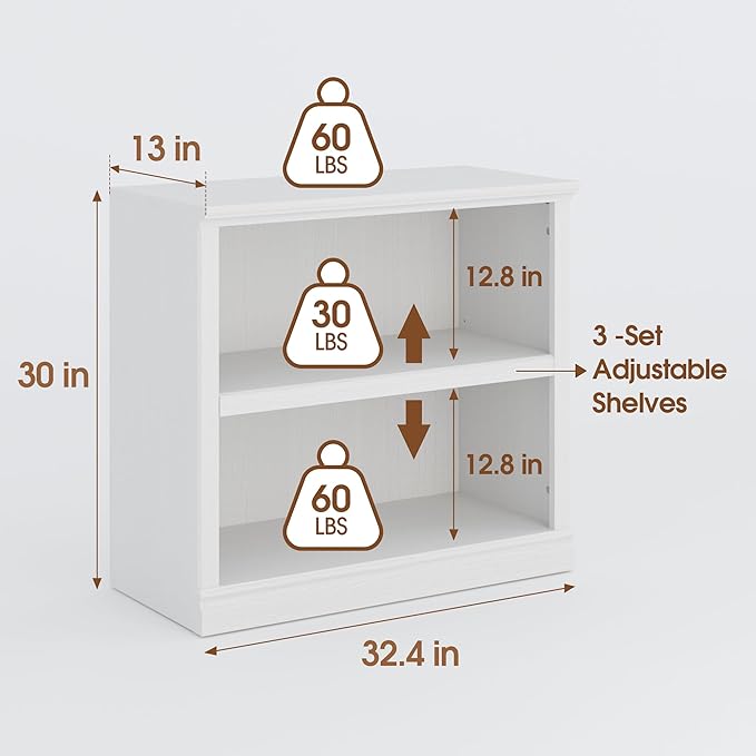 Bevfint 30" Bookcase, 2-Tier Display Shelves Open Storage Organizer, Book Case - Image 2