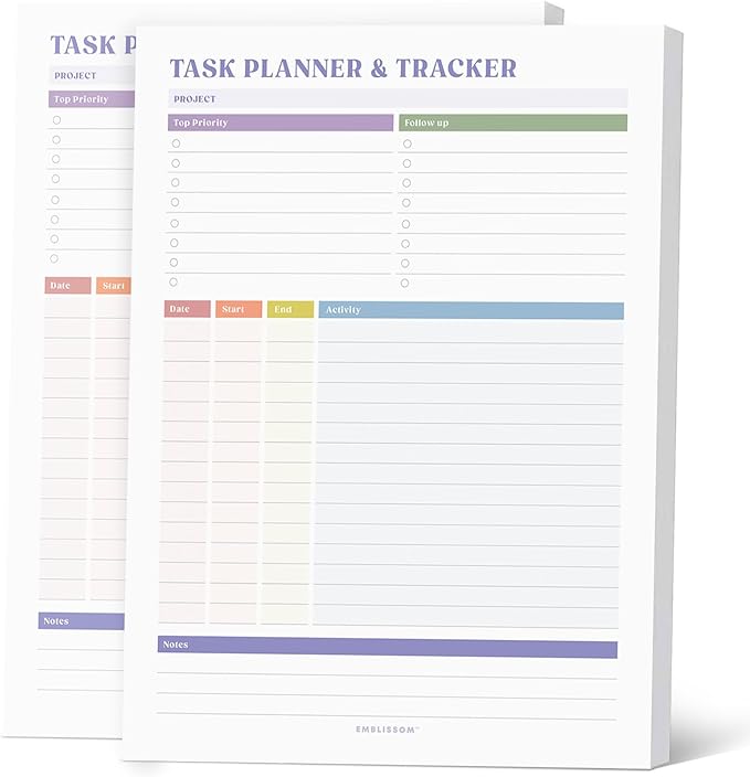 Task Planner & Tracker 8.5 x 11 Tear-Off 70 Sheet Planner Pad – Project by Emblissom
