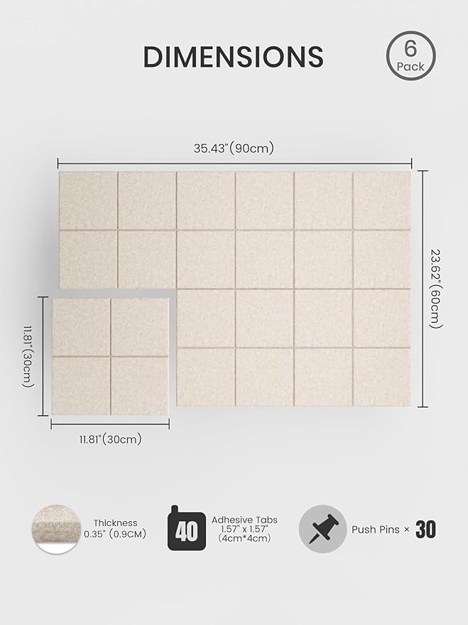 Bumusty Large Cork Board Alternative-36 x24 Felt Bulletin Board Tiles, - Image 2
