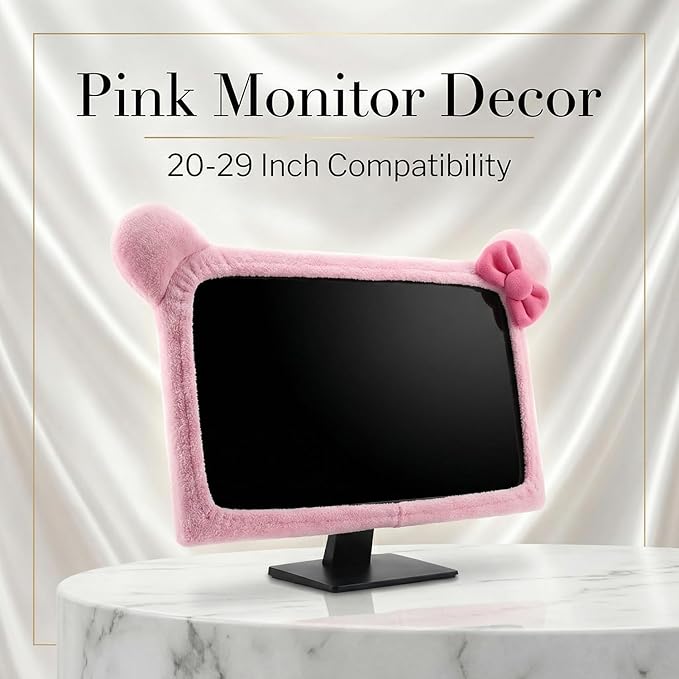 Monfurise 1 Pcs Cute Cat Ear Computer Monitor Cover, Kawaii Pink Dustproof - Image 6