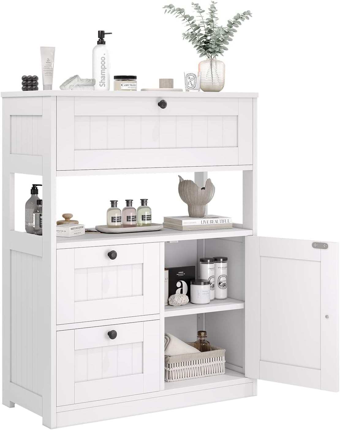 GRUSIGN Bathroom Cabinet, Modern Bathroom Floor Storage Cabinet Organizer wit...
