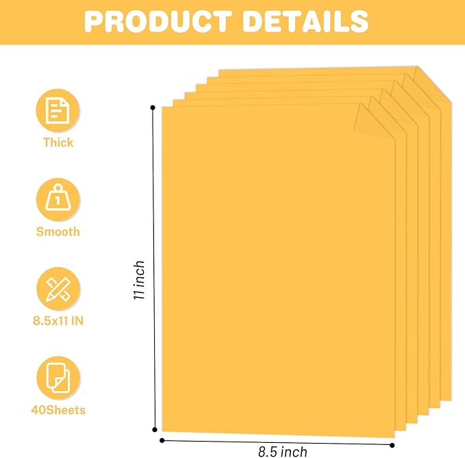 Cardstock 8.5 X 11, 40 Sheets Yellow Card Stock, 75lb/ 200gsm Copy Paper - Image 2