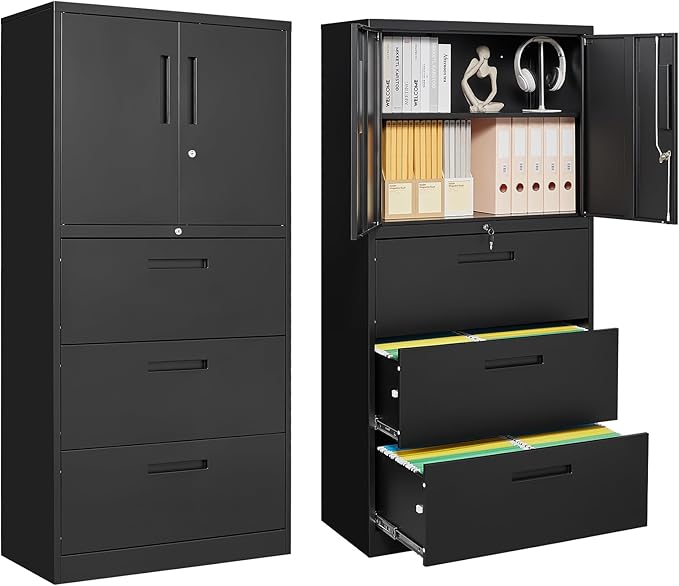 PEUKC 3-Drawer Metal File Cabinet, Lateral Vertical Filing Cabinets by PEUKC