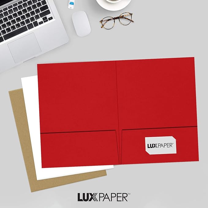LUXPaper 9" x 12" Presentation Folders | Two Pocket | Ruby Red | 100lb. Cover | - Image 6