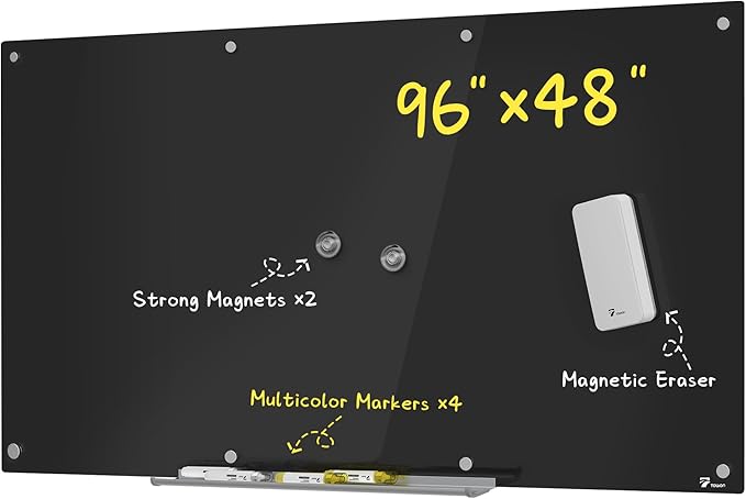 TOWON 8 x 4ft Glass Whiteboard Wall, Big Glass Dry Erase Board by TOWON