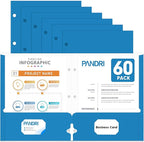 Two Pocket Portfolio Folders, PANDRI 60 Pack 3 Hole Punched 2 Pocket Folders by PANDRI
