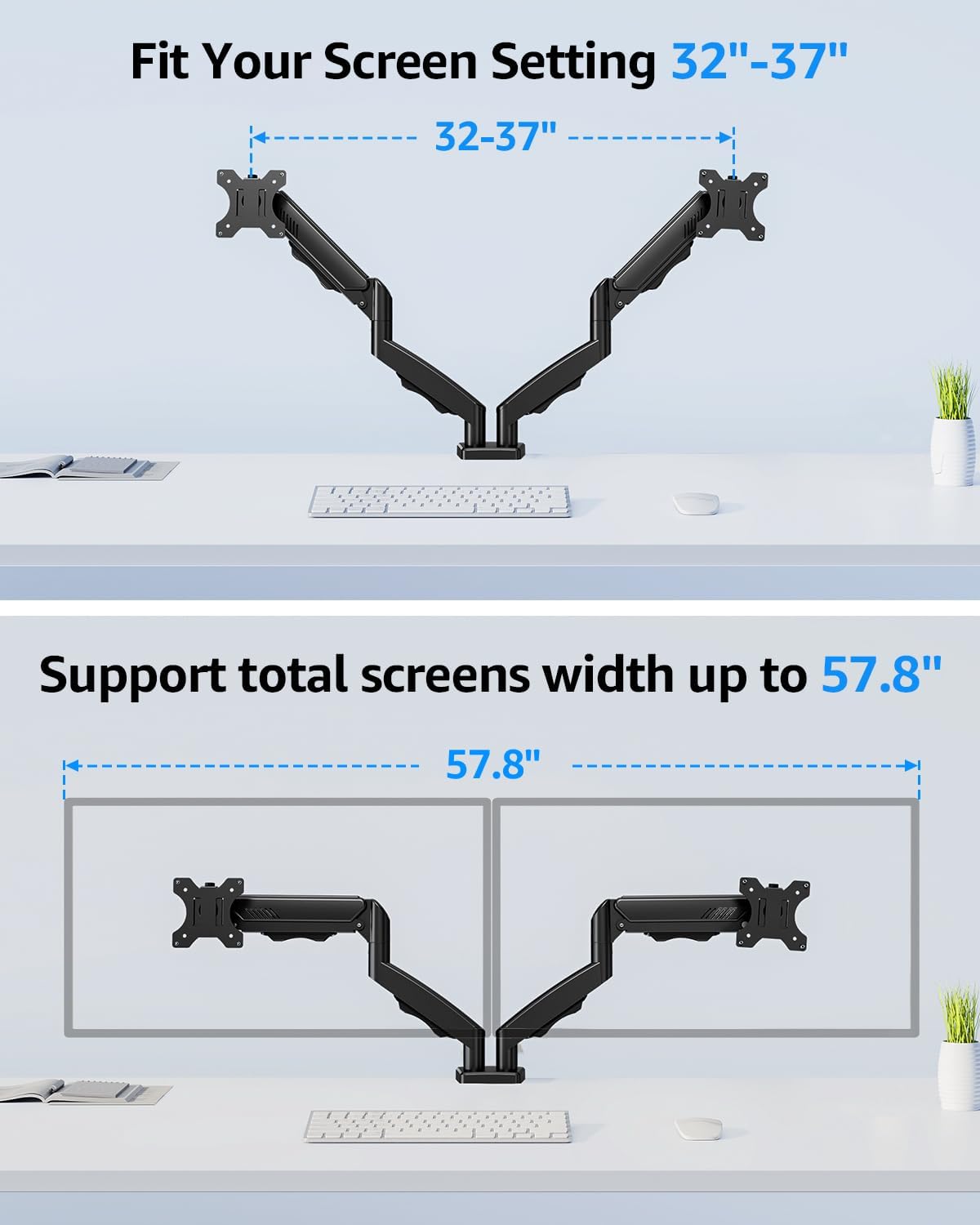dual monitor stand fits up to 32 inch on a desk or shelf