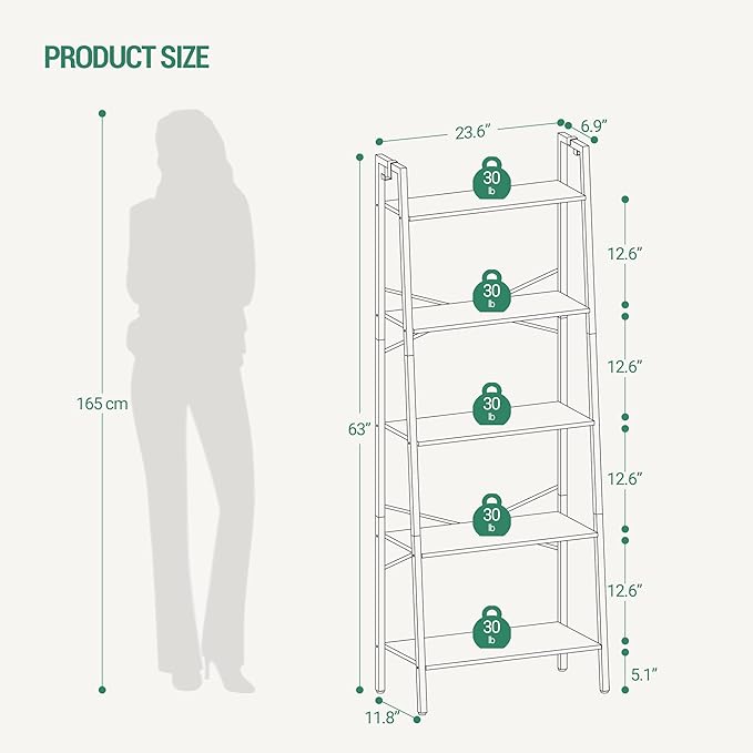 Hzuaneri Ladder Shelf, Bookshelf Bookcase, Freestanding Corner Storage Shelve - Image 2