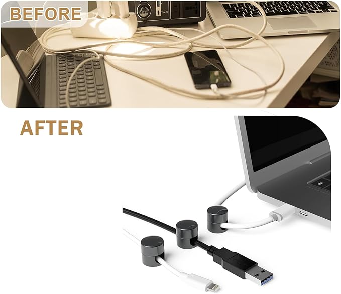 6 Sets Charger Cord Holder, Glossy Black Metal Adhesive Cable Management Clips - Image 4