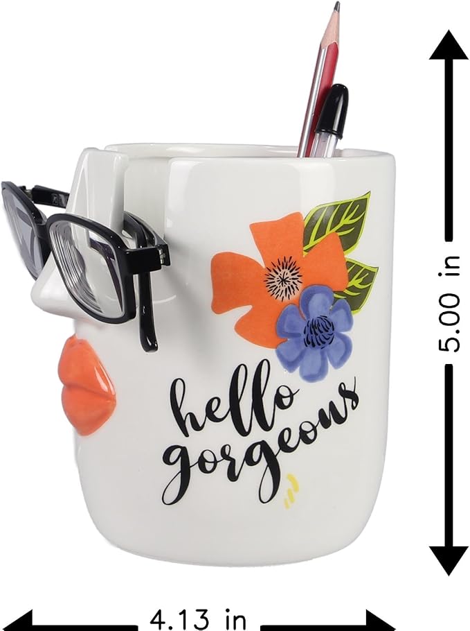 Young's Inc Ceramic Eyeglass and Stationery Holder Cup – White Face Desk - Image 3