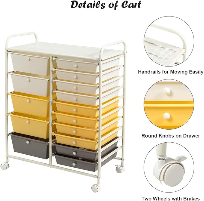 LDAILY 15 Drawer Rolling Storage Cart, Rolling Cart - Image 5