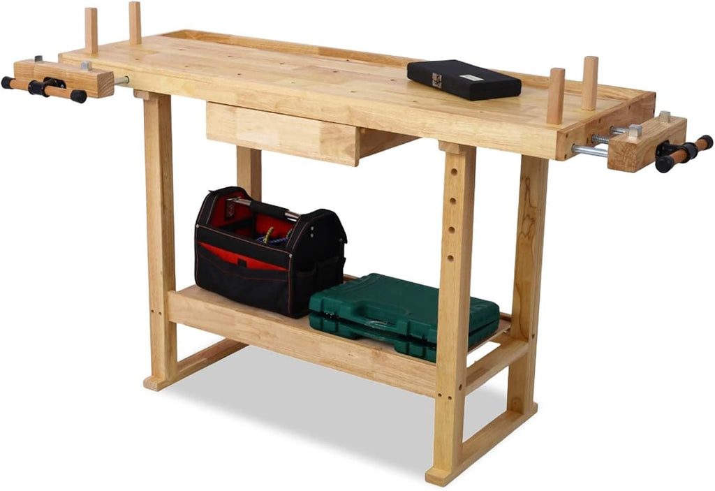 55" rubber wood workbench with drawer& shelf, 330, main product view