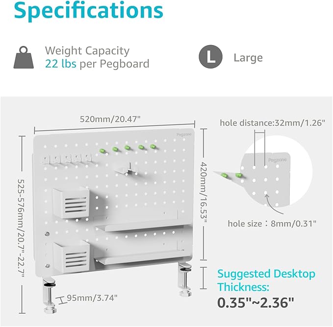 PEGZONE Clamp-on Desk Pegboard, Desk Organizer - Image 6