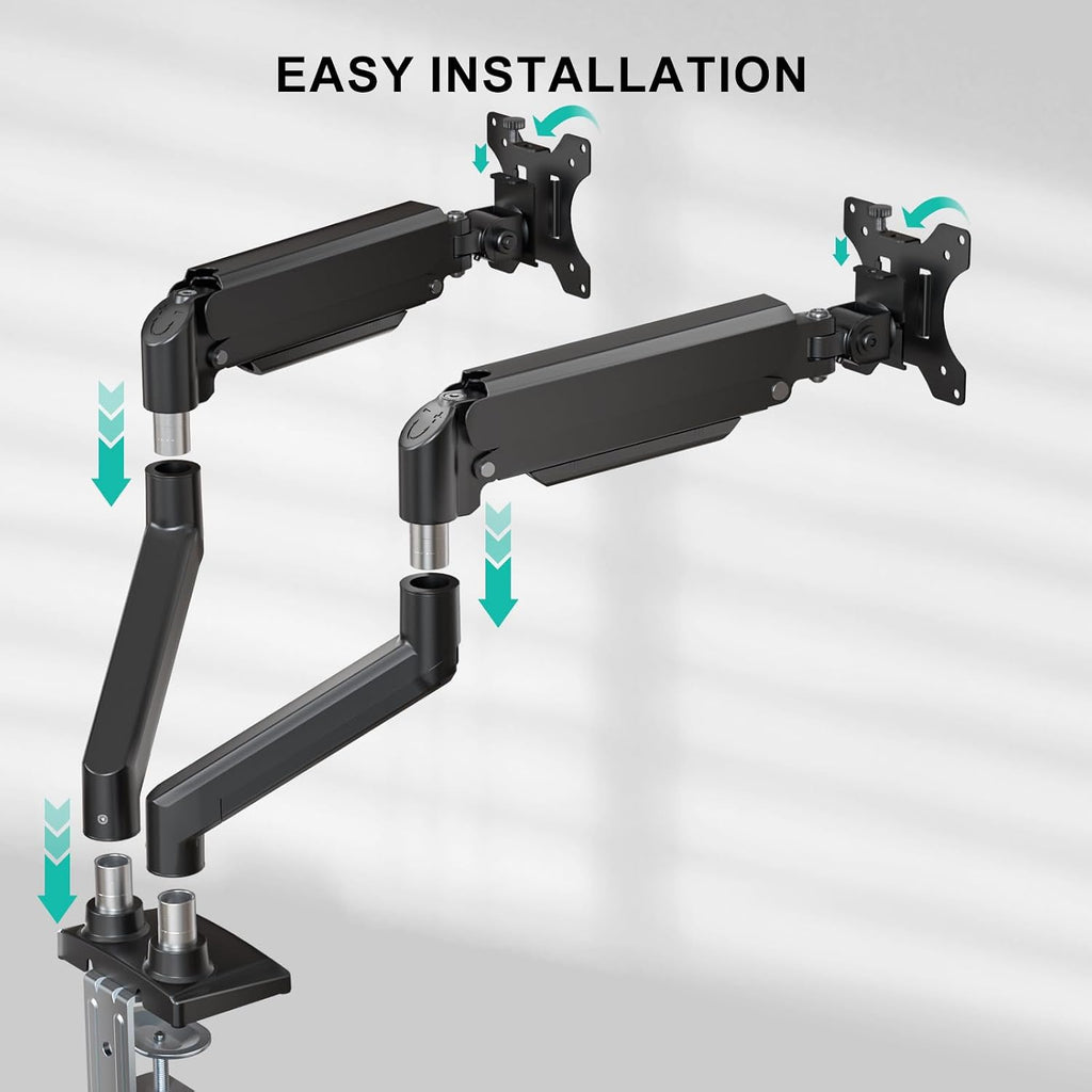 wali adjustable dual monitor arm for 13-32 inch on a desk or shelf