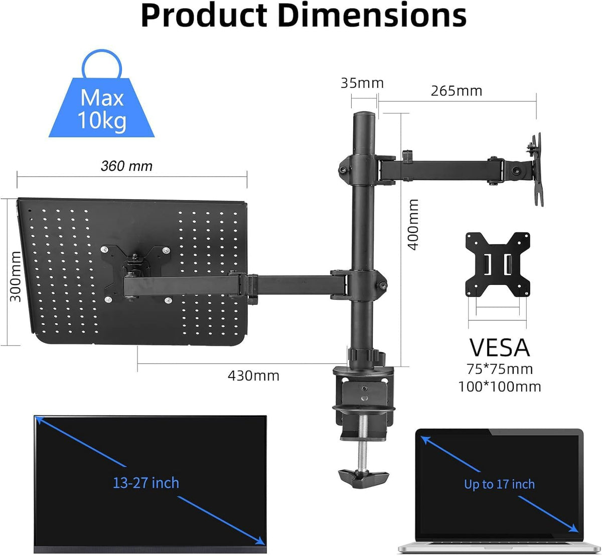Suptek Monitor and Laptop Mount Holds 13-32 inch Computer Screen, Adjustable ...