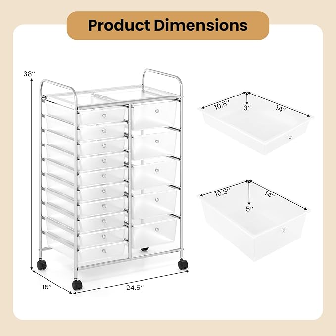 Giantex 15 Drawer Rolling Cart - Image 3