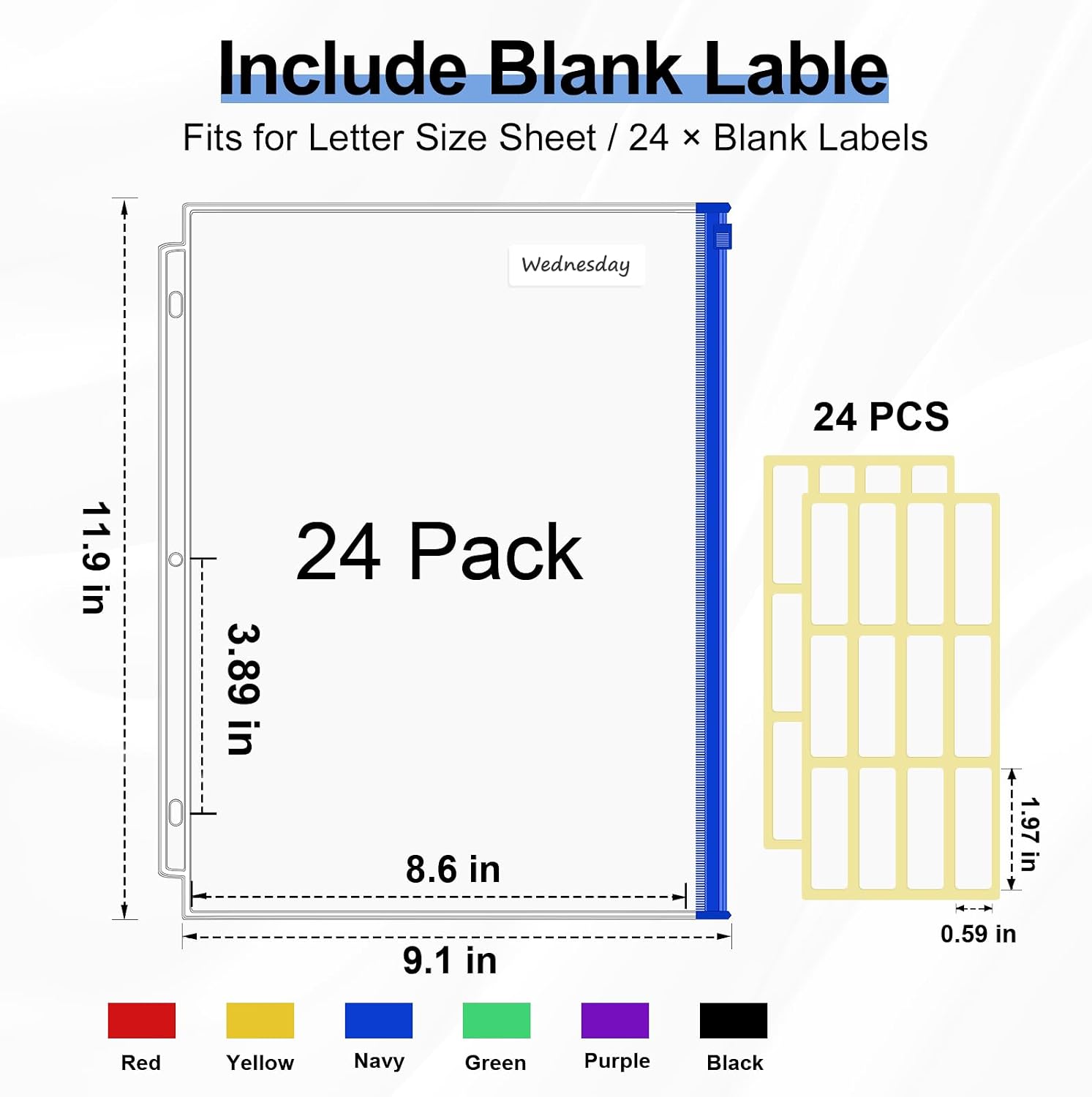 KTRIO 24 Pack Binder Pockets, 8.5 x 11 Colored Zipper Pouches for Binders | Thickened PVC Document Folders, 3 Holes Pre-Punched Fits Standard Binder Letter-Size Paper Storage, Business Office Supplies