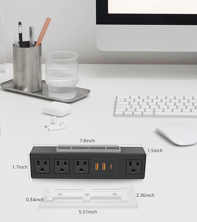 Under Desk Power Strip with 3M Adhesive, Removable Under Desktop Mount Plug - Image 4