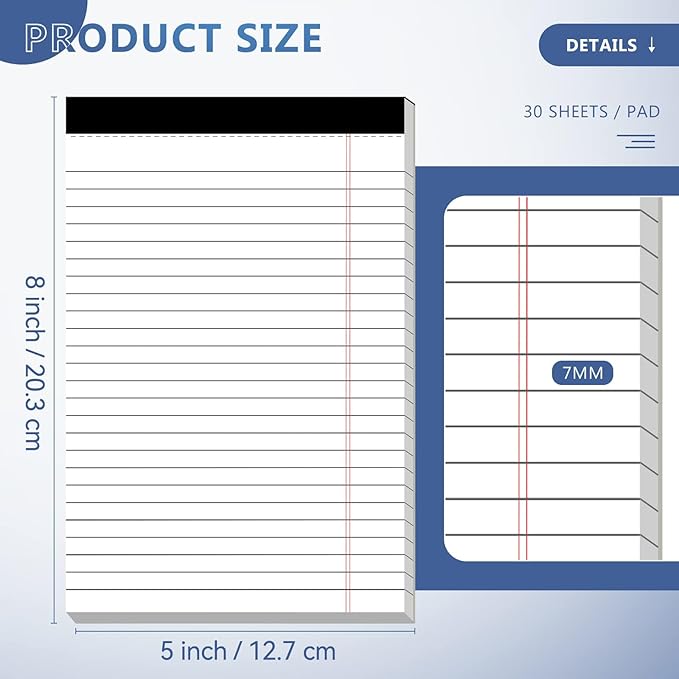 Nichela 5" x 8" Note Pads 6 Pack of Legal Pads 30 Sheets Notepad College Ruled - Image 2