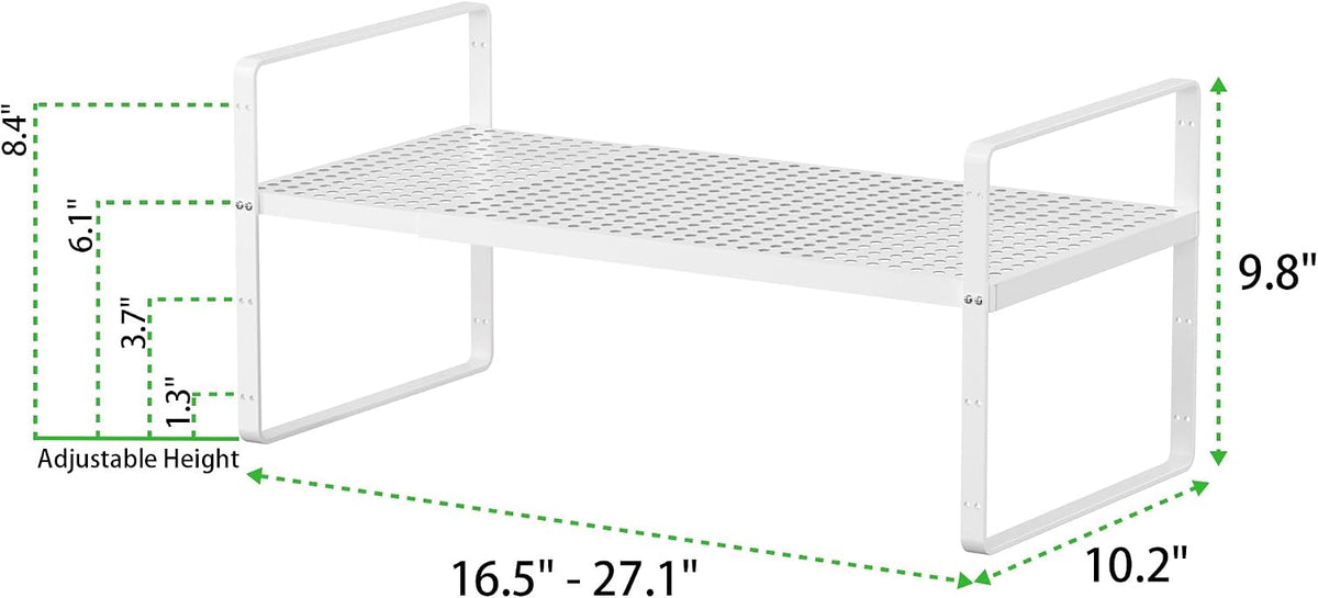 Expandable Storage Shelf, Stackable Organizer Rack, White Large 1 PK