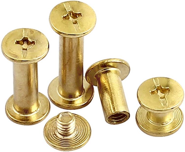 Hilitchi 120-Sets M5 x 5/10 / 15/25 / 35/45 Brass Plated Phillips Chicago Screw Posts Binding Screws Assortment Kit for Scrapbook Photo Albums Binding, Leather Repair - Gold