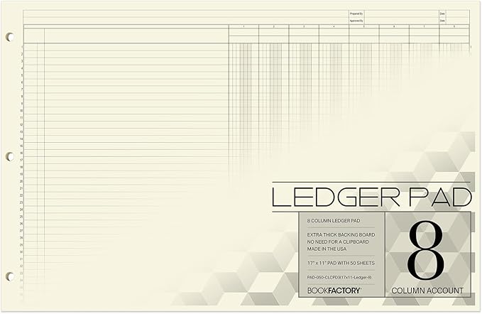 BookFactory Ledger Pad/Large 8 Column Accounting Ledger Columnar Pads by BookFactory
