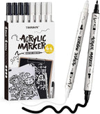 TRANSON 4 Black and 4 White Paint Markers Bold and Fine Dual-tip Acrylic Paint by Transon