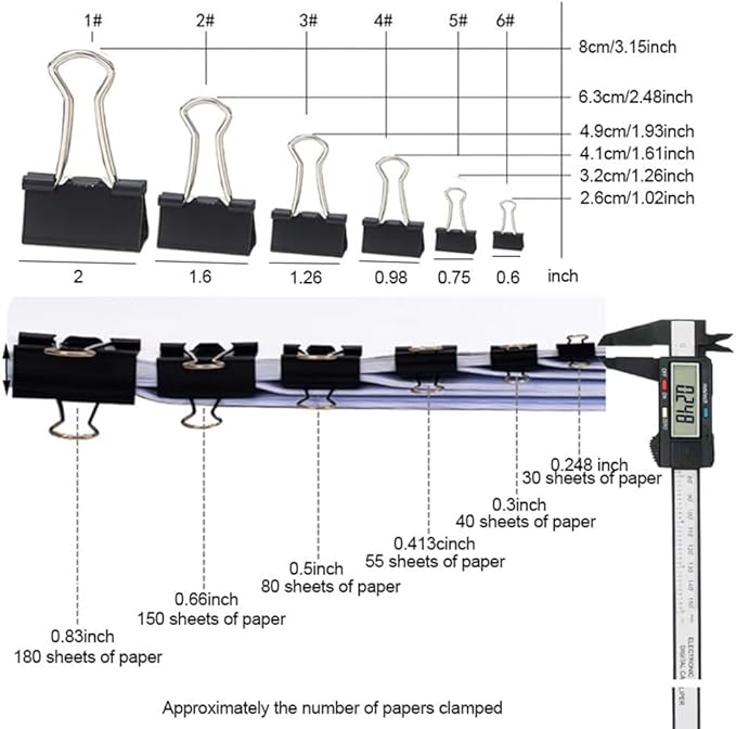 200PCS Binder Clips Paper Clamps Assorted Sizes, Mini and Micro, 6 Sizes - Image 3