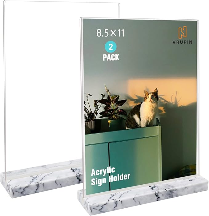 vrupin 2 Pack 8.5x11 Acrylic Sign Holder, Acrylic Frame Natural Marble Base by Vrupin