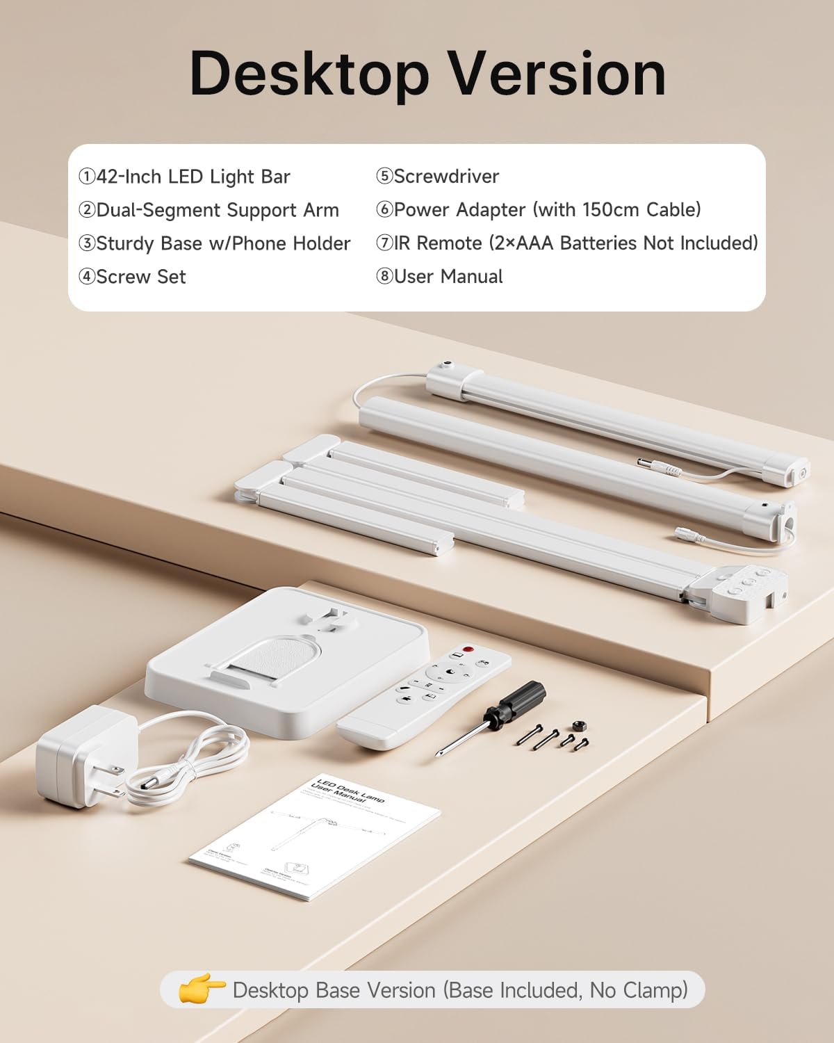 ONEMIX 42" Desk Lamp for Home Office with Base, 1800LM 4-Panel LED Light