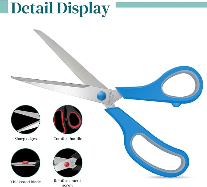 36 Packs 8" Sewing Craft Students Scissors Bulk, Stainless Steel Shears - Image 3