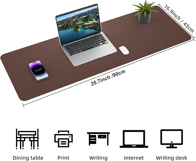 Desk Mat, 35.4" x 17" Leather Desk mat, Desk matt - Image 2