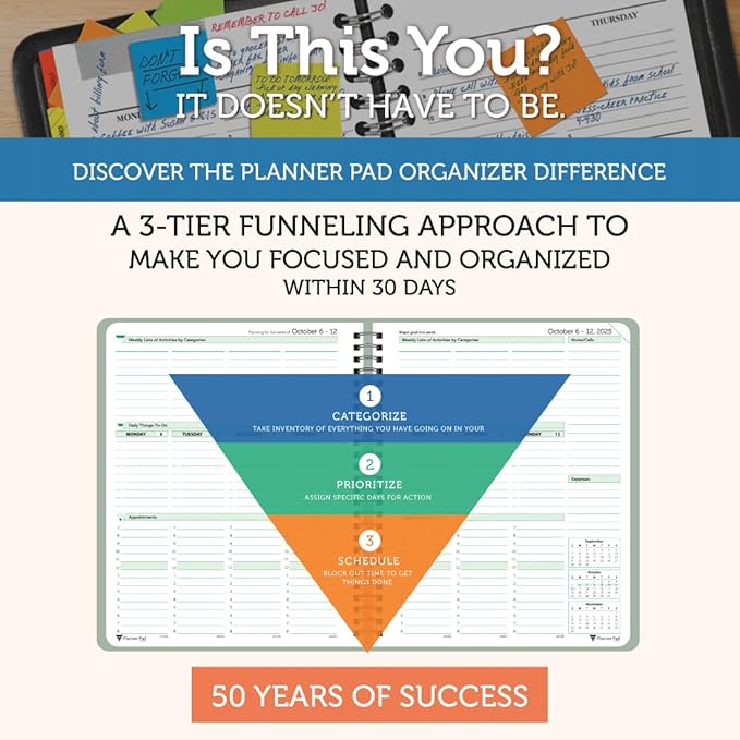 Planner Pad Spiral Bound 3-Tier Funnel Down 12 Month Organizer, October 2025 – - Image 2