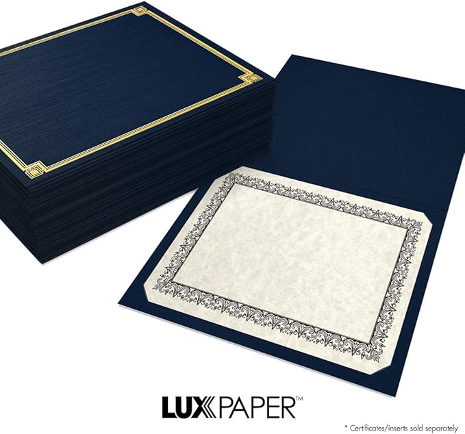 LUXPaper 9.5" x 12" Certificate Holders | Nautical Blue Linen | Embossed Gold - Image 7
