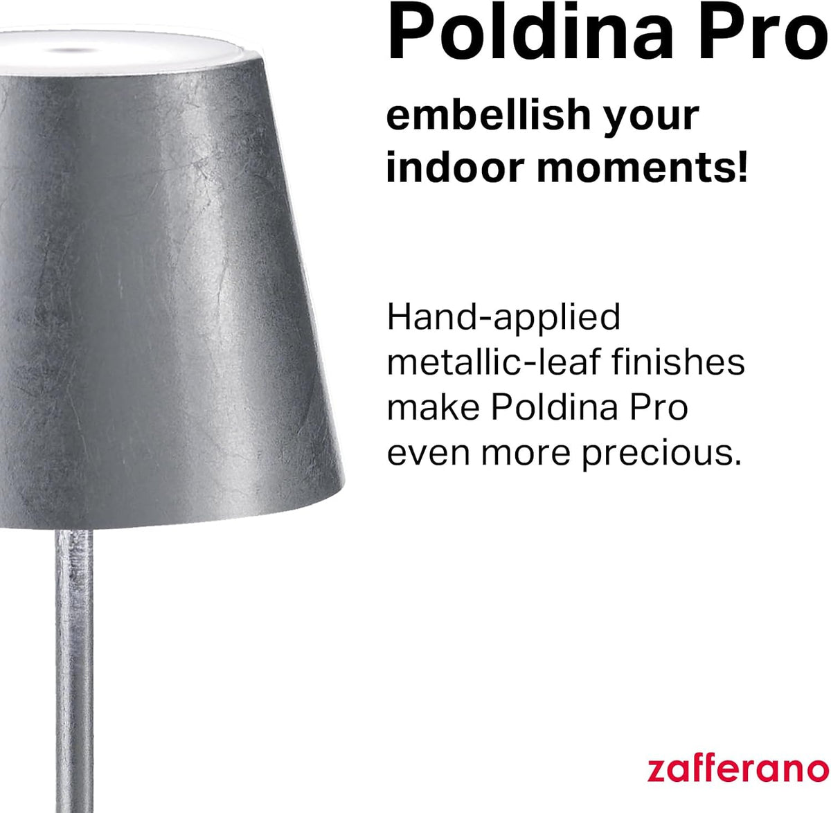 Zafferano, Poldina Pro Lamp with Silver Leaf, Rechargeable Cordless Table Lam...