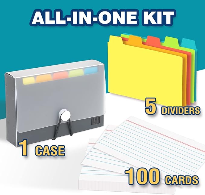 H4D 3x5 Index Card Case with 100 Heavyweight Ruled Index Cards and Dividers - Image 2