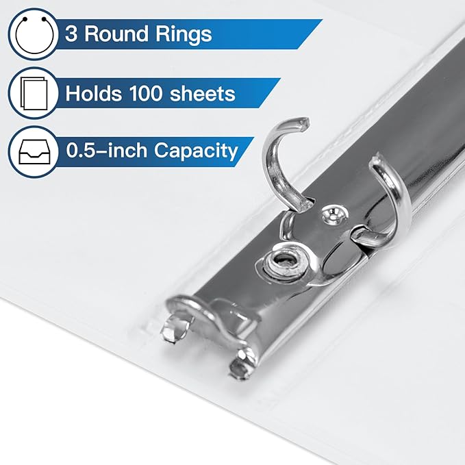 0.5-inch 3-Ring Binder with 2 Interior Pockets, 0.5'' Basic Binders Holds US - Image 3