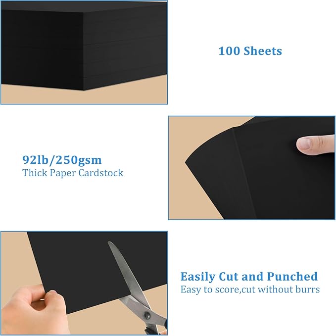 OcePor 100 Sheets Black Cardstock 12” x 18”, 92lb/250gsm Black Card Stock - Image 3