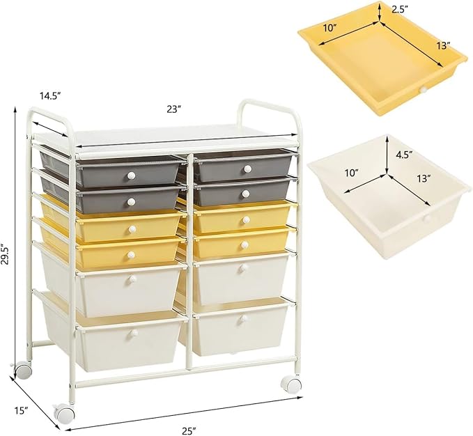 Happygrill 12-Drawer Rolling Storage Cart, 2 Sizes Plastic Drawers & Metal Shelf - Image 3