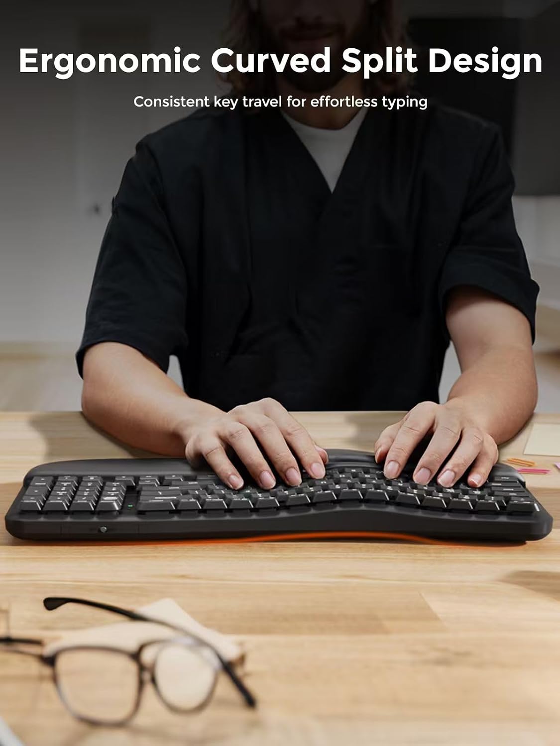 DAREU Wireless Ergonomic Keyboard,Ergo Keyboard with Cushioned Wrist & Pa...